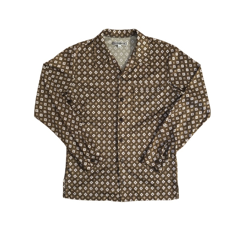 Sünde Y2K Brown Geometric Patterned Shirt
